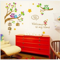 Colorful Cartoon Owl photo frame Tree Wall Stickers for Kids Rooms Fashion Diy Removable Bedroom Home Decorati